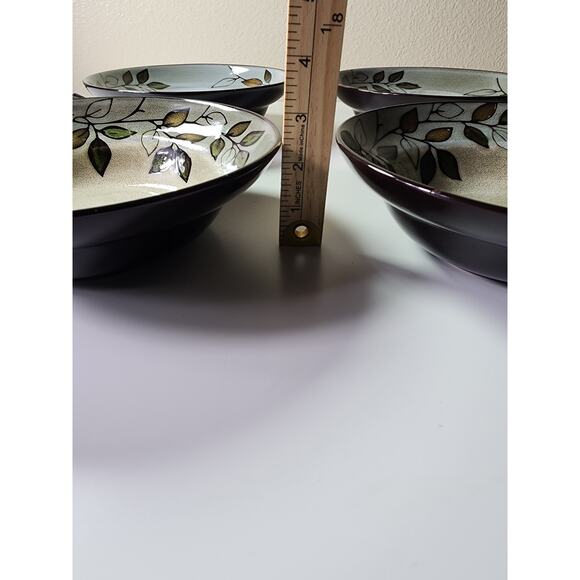PFALTZGRAFF Rustic Leaves Brown Blue Deep Stoneware 8 1/2" Bowls- Set of 4 - Picture 6 of 8